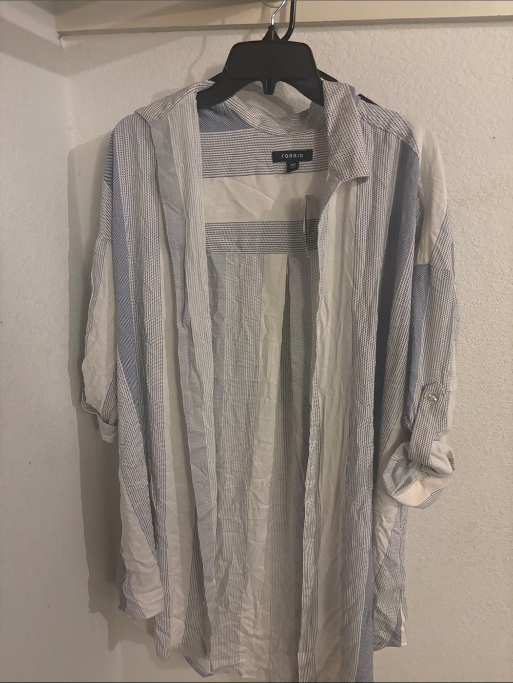 torrid Blue & White Striped Lightweight Open-Front Shirt Jacket